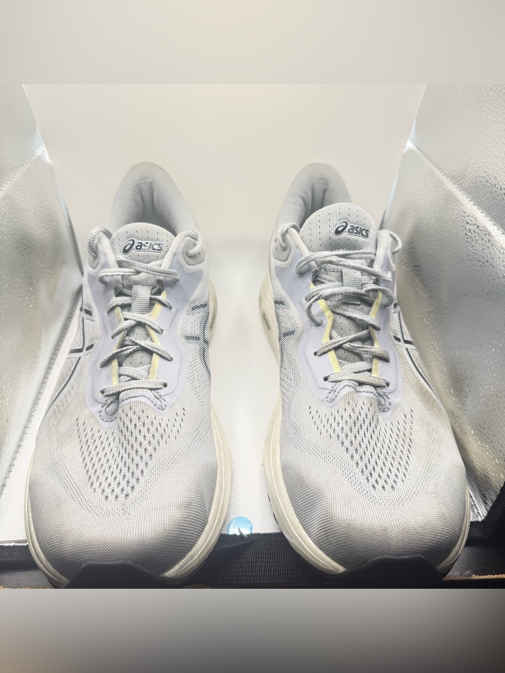ASICS Light Gray and Pale Yellow Mesh Running Shoes